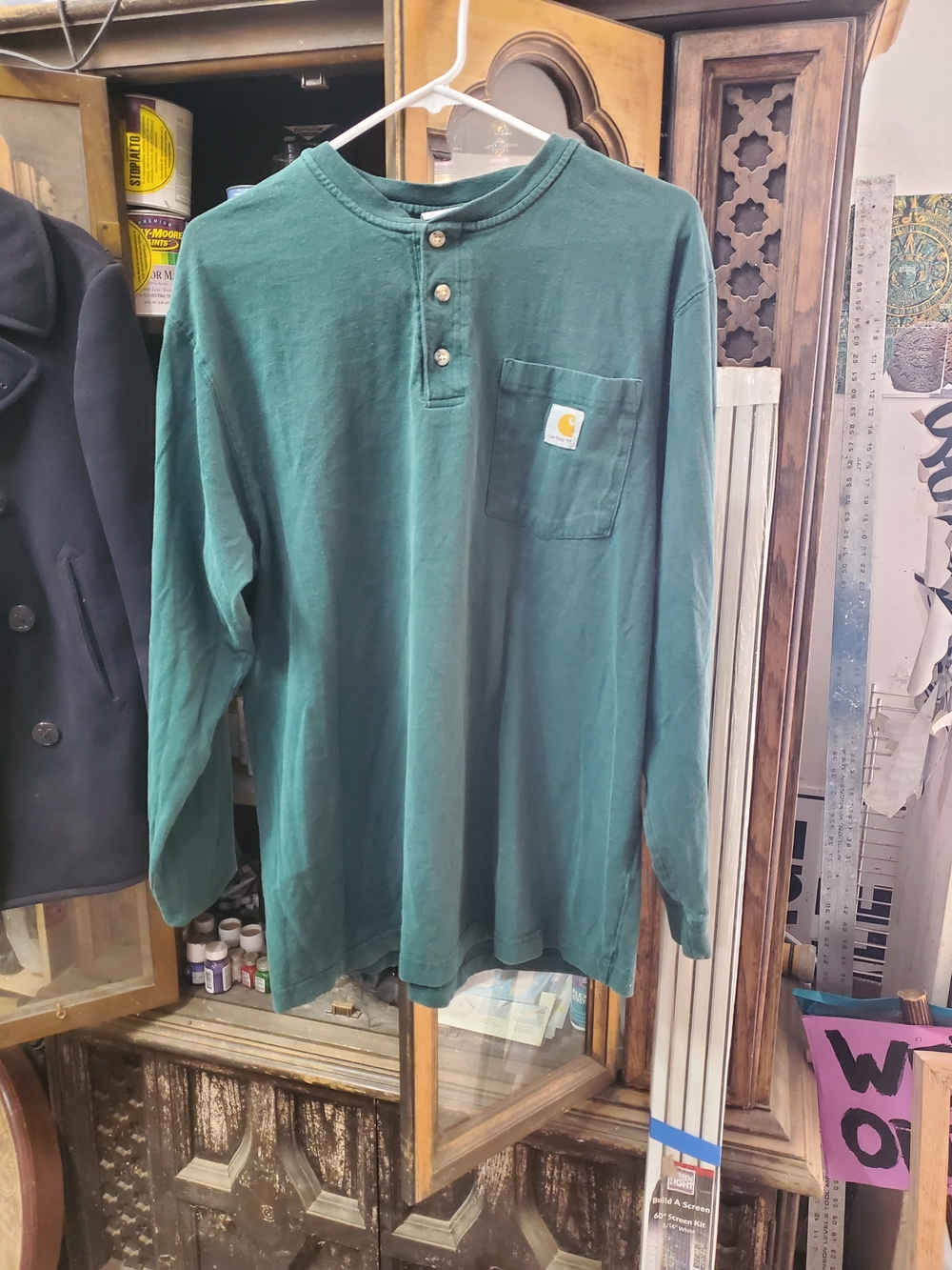 Carhartt Men’s Dark Green Long-Sleeve Henley Pocket Shirt
